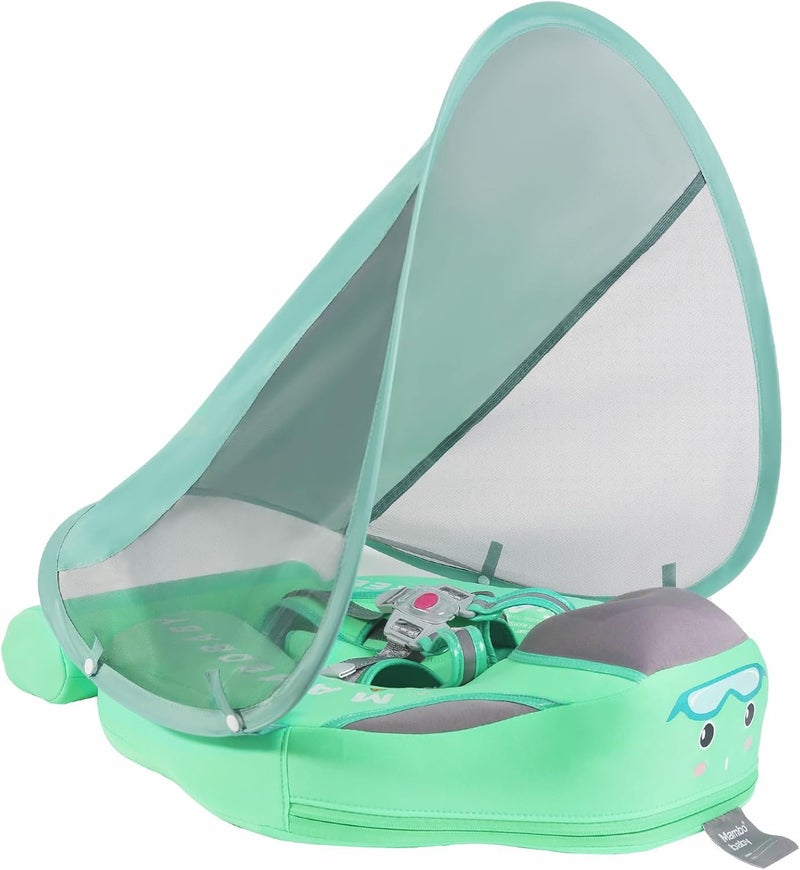 GENTEACO Mambobaby Baby Swim Float with Canopy Non-Inflatable Infant Pool Float with Tail 3-24 Months Avoid Flip Solid Skin-Friendly Material for Toddler Boys Girls - Image 1